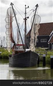 A Dutch fishing boat moored near Hoorn in the Netherlands.