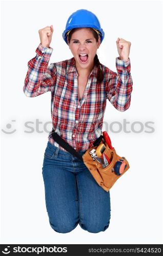 A ecstatic female worker.