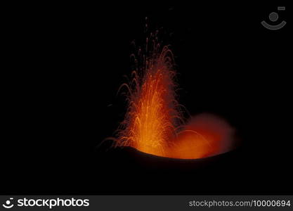 a eruption on the volcano Island of Stromboli of the Aeolian Islands at the Tyrrhenian sea, north east of Sicily in south Italy.   Italy, Stromboli, Ferbruary, 2001. ITALY AEOLIAN ISLANDS STROMBOLI