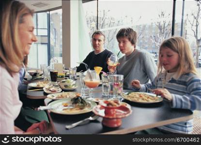 a family eating out