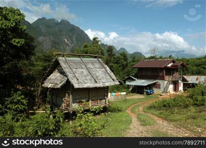 a Farmer village near the Village of Kasi on the Nationalroad 13 on the way from Vang Vieng to Luang Prabang in Lao in southeastasia.. ASIA LAO VANG VIENG LUANG PRABANG