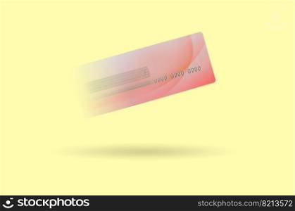 A fast flying red credit card takes off against a yellow background. The concept of modern fast online banking and instant financial operations. Modern fast online banking and instant financial operations