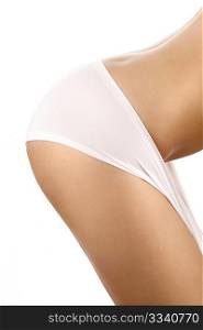 A female backside in white panties pulled down