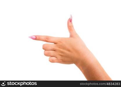 A female hand directing you to the left