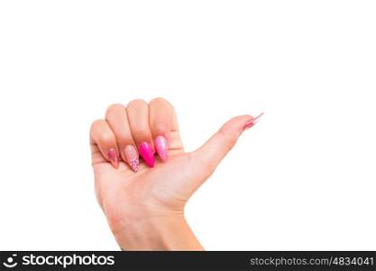 A female hand directing you to the right
