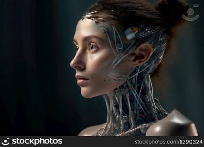 A female human 500 years in the future created with generative AI technology