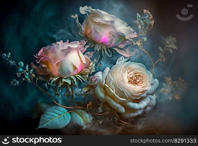 a few beautiful pale colorful roses. a few beautiful pale colorful roses AI Generated