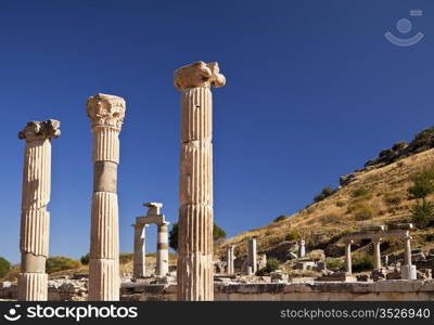 A few pillars standing in part of the forum at Ephesus are part of the ruins that remain to be seen.