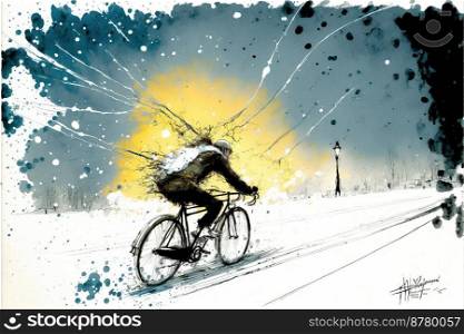 A fictional person, winter cyclist extreme sport, man on a bike, Ai generated