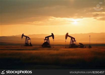 A field of oil wells pumping oil out of the ground created with generative AI technology