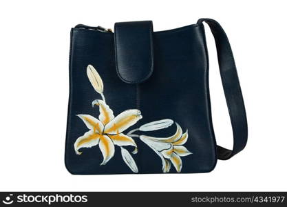 A floral pattern womens hand bag, isolated on a white background