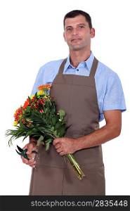 a florist with a flowers bouquet