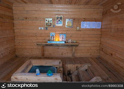 A font at the holy spring in honor of the icon The life-giving spring near the village of Zaozerie, Uglich District, Yaroslavl Region, Russia.