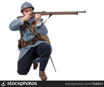 a French soldier 1914 1918 attack, November 11th on white background
