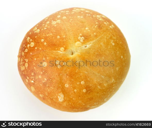 a fresh breakfast roll on a white background, top view