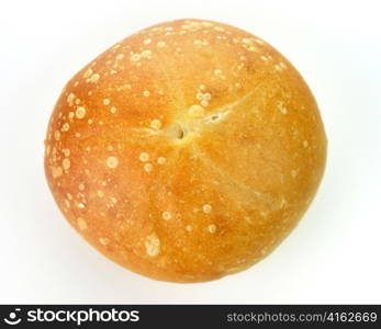 a fresh breakfast roll on a white background, top view