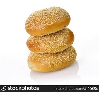 a fresh breakfast sesame rolls on a white background