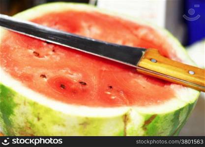 A Fresh Sugar Red Watermelon Close Up