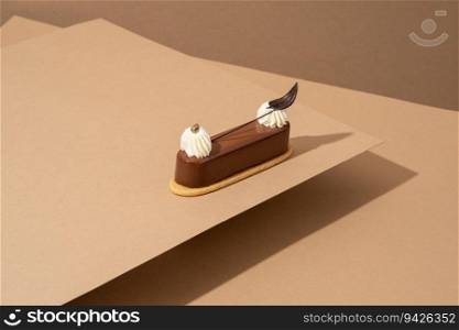 A freshly-baked cake sits atop a table, surrounded by sheets of parchment pape. A cake on top of some paper on top of a table