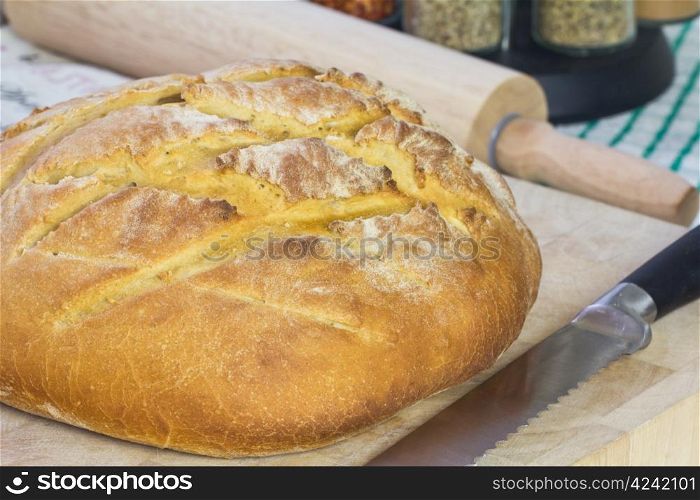 A freshly baked loaf of homemade bread