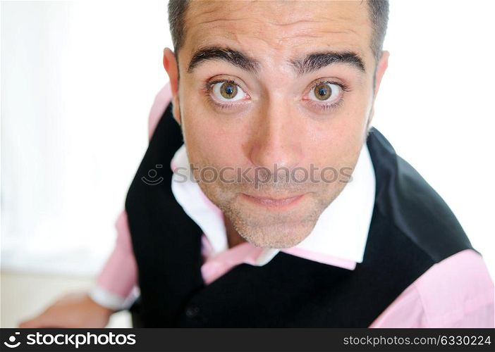 A funny businessman with joke face
