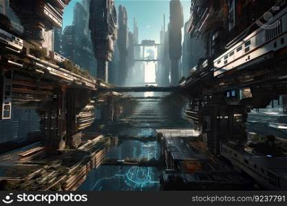 a futuristic space colony, with sleek and modern buildings, surrounded by the endless void of space, created with generative ai. a futuristic space colony, with sleek and modern buildings, surrounded by the endless void of space