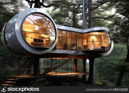 A futuristic tree house created with generative AI technology