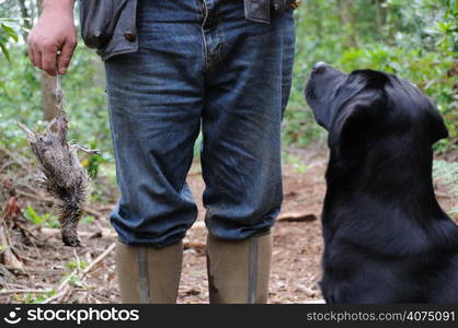 A gamekeeper holding a dead bird