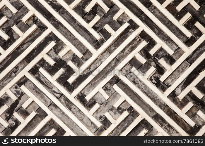 A geometric pattern made of wood slats is one of the architectural details in one of the buildings in the Gyeongbokgung Palace complex in Seoul.