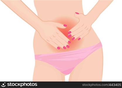 A girl having abdoman pain stomach aching vector illustration on a white background isolated