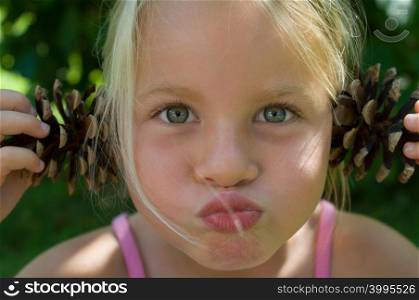 A girl pulling faces