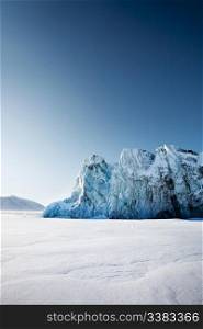 A glacier on the coast of Spitsbergen, Svalbard, Norway.