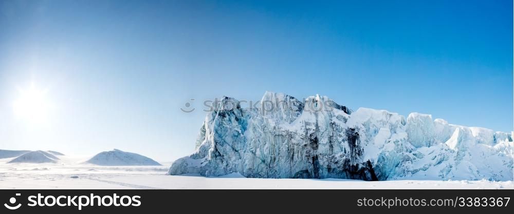 A glacier panorama from the island of Spitsbergen, Svalbard, Norway