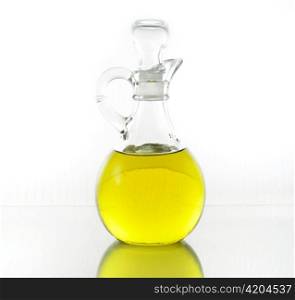 a glass bottle of olive oil