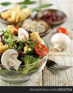 A Glass Bowl Of Fresh Vegetable Salad