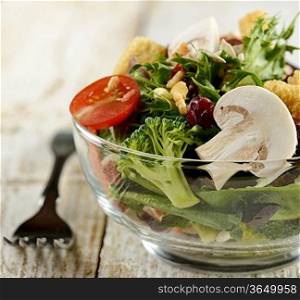 A Glass Bowl Of Fresh Vegetable Salad,Close Up