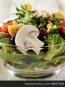A Glass Bowl Of Fresh Vegetable Salad,Close Up