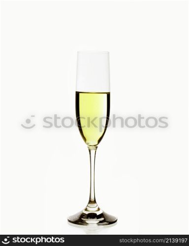 A glass of champagne, isolated on a white background.. glass of champagne, isolated on a white background.