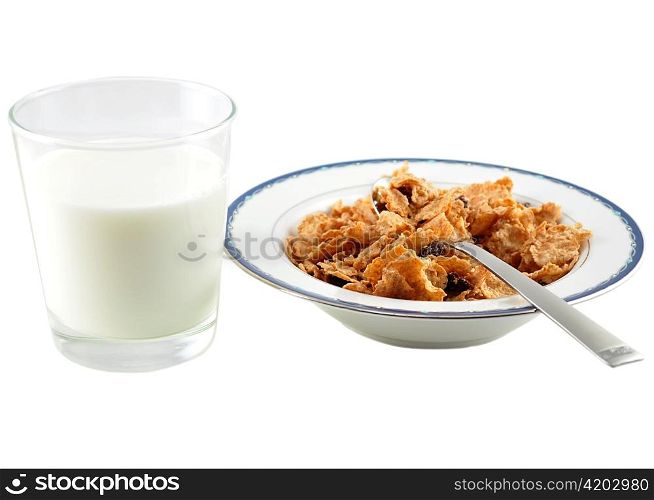 a glass of milk and cereal
