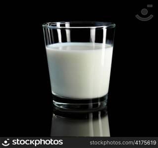 a glass of milk on black background