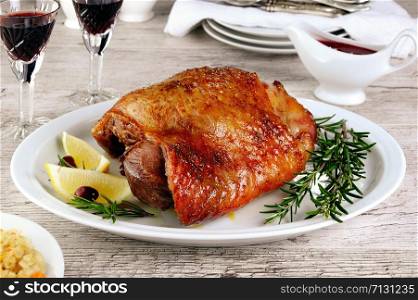 A glass of red sherry is ideal for baked turkey thigh, with cranberry sauce and bulgur pilaf
