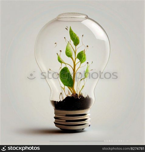 A glowing light bulb inside a leaf showcases the innovative idea of organic energy and nature preservation. on white background. Ai Generative