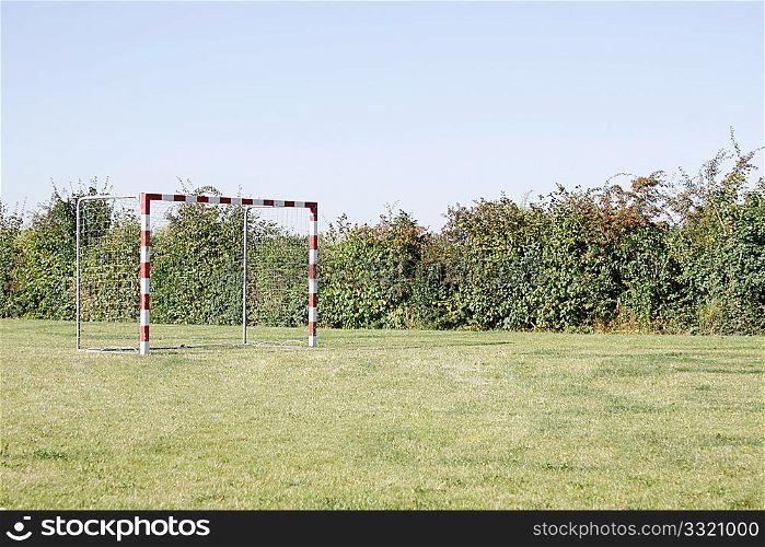 A goal on a grass field