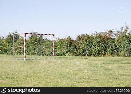 A goal on a grass field