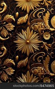 A gold and black wallpaper with a flower design like chocolate