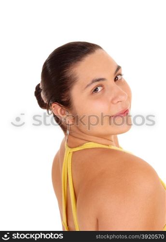 A gorgeous young woman in a profile picture smiling into the camera,isolated for white background.
