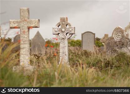 A gravestone on an old Irish graveyard