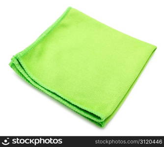 a green microfiber cleaning towel, over white background