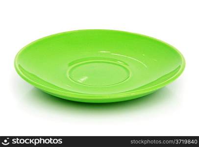 A green saucer on the white background