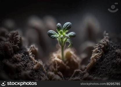 a green sprout emerges from a seed in the ground Generative AI.